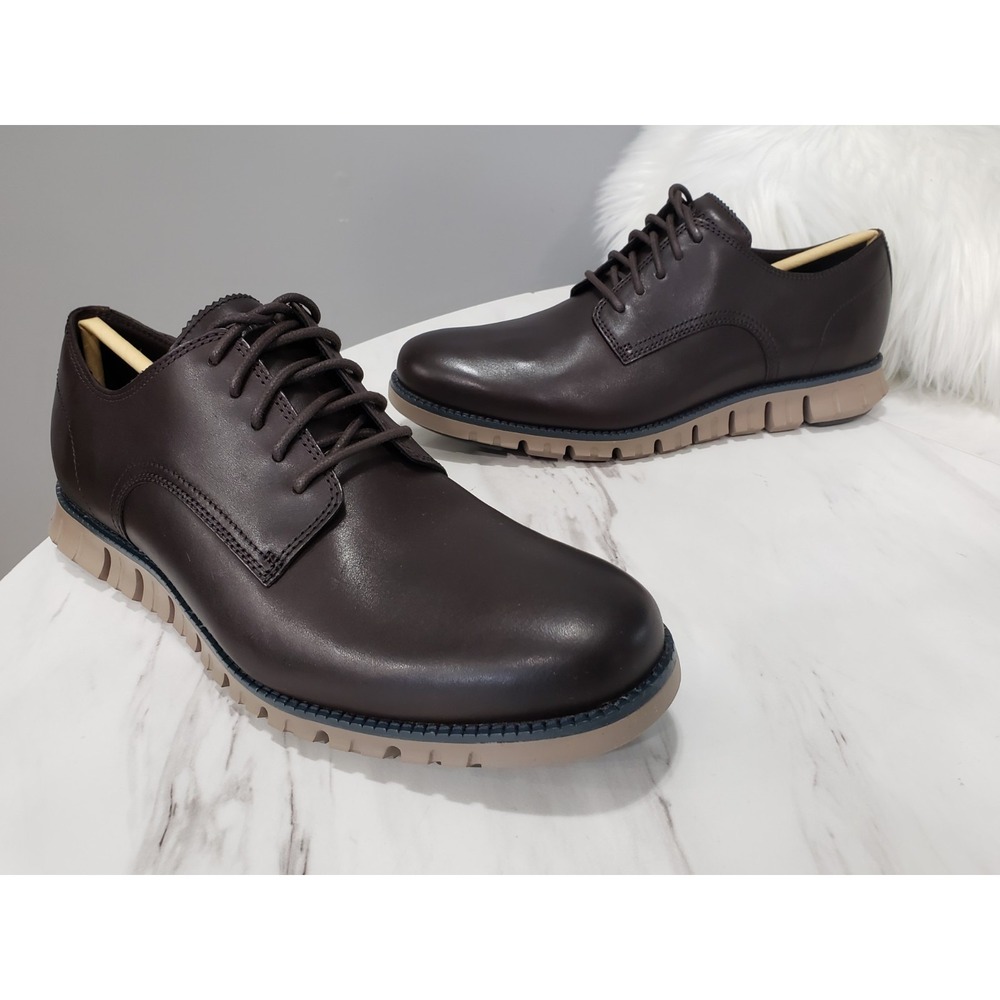 NEW 9.5 Cole Haan Zerogrand Plaintoe Men's Dark Chocolate Leather Casual Oxfords